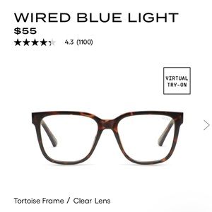 QUAY wired blue light glasses. Tortoise frame, clear lens.